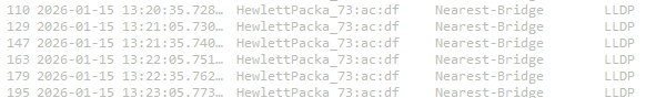 A Wireshark capture of LLDP frames.