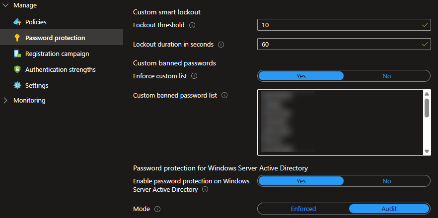 Entra Password Protection Settings