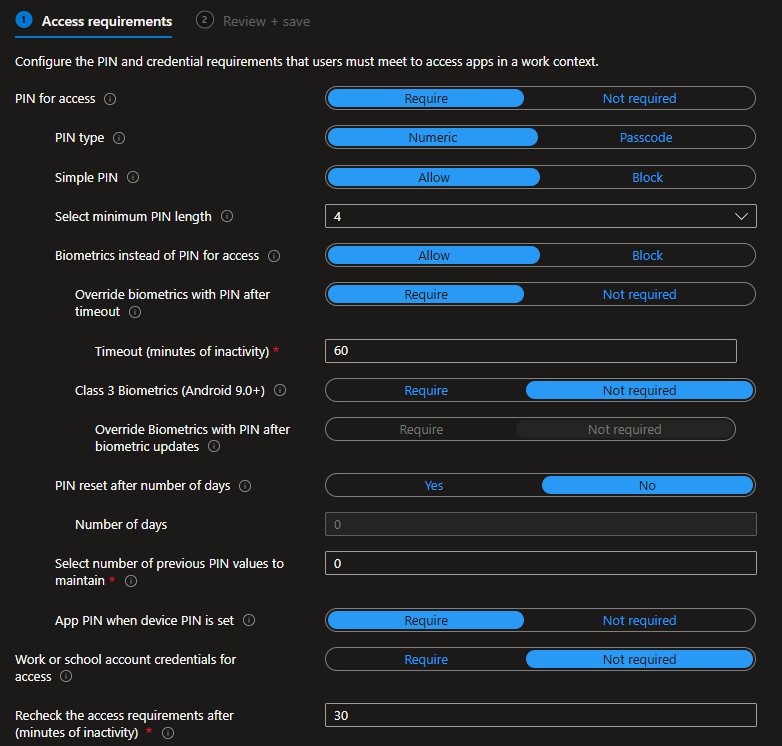 A screenshot of the access requirement settings.